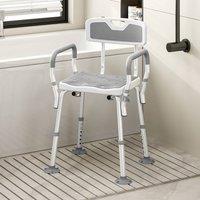 HOMCOM Padded Shower Stool with Arms & Back, 4 Suction Foot Pads, Grey in Light Grey