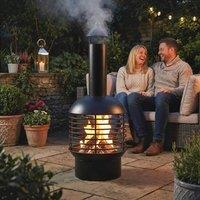 OUTSUNNY Chimney Fire Pit, Portable Wood Burning Firepit with Poker, Black