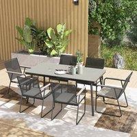 OUTSUNNY 6 Seater Garden Dining Set with Cushions Rattan Backrest in Grey