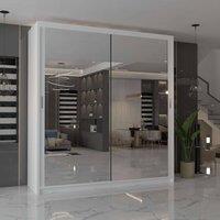 MN Furniture Cuba Sliding Mirror Wardrobe - LED Light 203cm x 217cm in White | Size: 203 cm x 217 cm