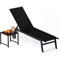 Costway Patio Chaise Lounge w/ Side Table Outdoor Reclining Chair Set in Black