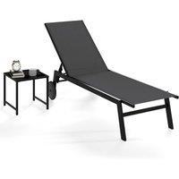 Costway Patio Chaise Lounge w/ Side Table Outdoor Reclining Chair Set in Grey
