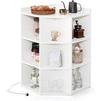 Costway 4-Tier Wooden Corner Bookcase 9 Cubbies Bookshelf w/ Charging Station in White