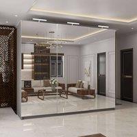 MN Furniture 3 Door Mirror Sliding Wardrobe with LED Light 250cm x 217cm in Grey | Size: 250 cm x 217 cm
