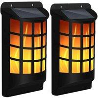 EONLION 2PCS Solar Dancing Flame 60 Led Torch Wall Light in Black