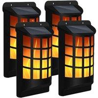 EONLION 4PCS Solar Dancing Flame 60 Led Torch Wall Light in Black