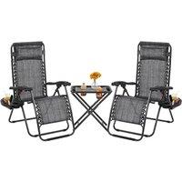 EONLION Grey 3PCS Zero Gravity Recliner Foldable Outdoor Sunlounger Table Set