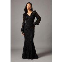 Coast Women's V Neck Lace Long Sleeve Maxi Dress in Black | Size: 10