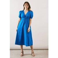 Wallis Women's Summer Cotton Twist Midi Tea Dress in Blue | Size: 12