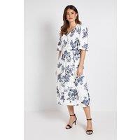 Wallis Women's Floral Polka Dot Button Ottoman Twill Midi Dress in Black | Size: 12