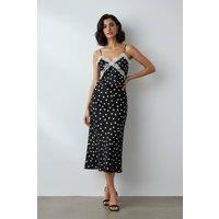 Femme Luxe Women's Polka Dot Lace Crop Top & Skirt Co-Ord | Size: 12-14