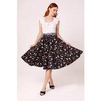 Hell Bunny Women's Isobel Vintage 50s Black Strawberry Floral Cotton Circle Skirt | Size: 2XL