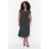 WOVCOR Women's Ditsy Floral Print Square Neck Midi Dress | Size: XL