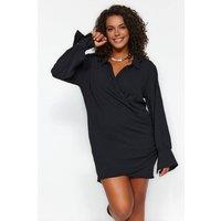 WOVCOR Women's Wrap Style Draped Long Sleeve Mini Dress in Black | Size: 18