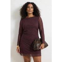 WOVCOR Women's Sheer Long Sleeve Textured Mini Dress in Brown | Size: XL