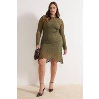 WOVCOR Women's Floral Lace Long Sleeve Bodycon Mini Dress in Khaki | Size: 3XL