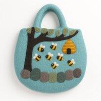 KDMD Women's Tree & Beehive Felted Bag - Handcrafted Whimsical Accessory