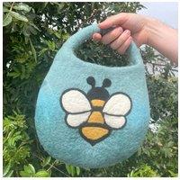 KDMD Women's Blue-Green Water Felted Bee Bag with Handle & Magnet in Light Blue