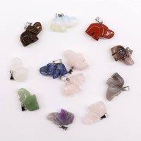 KDMD Women's Set of 12 Natural Gemstone Lucky Elephant Pendants 25x15mm