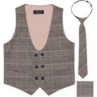 Roco Boy's Cillian - Double Breasted Brown Checked Waistcoat | Size: 3 Years