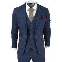 Infinity Leather Men's Tweed Check 3-Piece Suit in Blue | Size: 46R