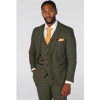 Paul Andrew Men's 3 Piece Suit Wool Blend Tweed Tailored Fit Formal Dress in Olive | Size: 34R