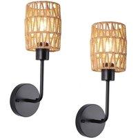 NIVOR Farmhouse Woven Rattan Dimmable Armed Sconce Wall LIght (Set of 2) E27 in Brown