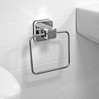 Showerdrape Pushloc Chrome Steel Suction Wall Mounted Towel Ring & Mounting Square in Silver
