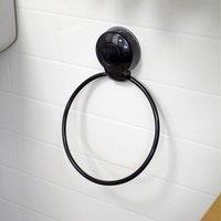 Showerdrape Suctionloc Black Suction Wall Mounted Towel Ring with Mounting Disc