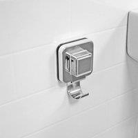 Showerdrape Pushloc Chrome Steel Suction Wall Mounted Robe Hook & Mounting Square in Silver