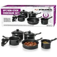 BARGAINS-GALORE 8pc Non Stick Cookware Set Milk Pan Saucepan Kitchen Cook Black Lids