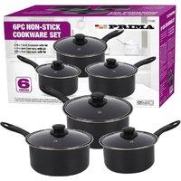 BARGAINS-GALORE 6pc Non Stick Cookware Set + Lids Bakelite Handle Carbon Steel Cooking in Black