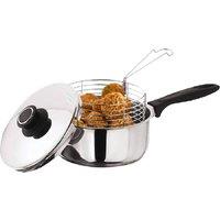 BARGAINS-GALORE 3pc 20cm Stainless Steel Chip Pan Fryer Pot With Lid & Basket Cookware in Metallic Silver