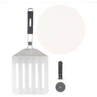 Tower 3 Piece Pizza Tool Set with Pizza Stone, Suitable for 12 Pizzas T932025 in Silver