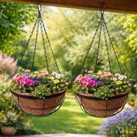 Gr8 Garden 2 Pack 12" Metal Hanging Baskets with Coco Liners in Black