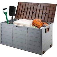 BARGAINS-GALORE Outdoor Brown Garden Storage Box Plastic Seat Utility Chest Shed Box in Grey