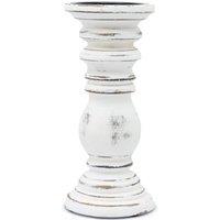 KDMD Vintage Whitewashed Mango Wood Candle Stand - Small Rustic Decor in White