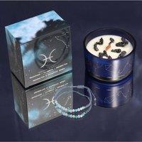 KDMD Pisces Zodiac Crystal Candle & Gemstone Bracelet Set in Blue