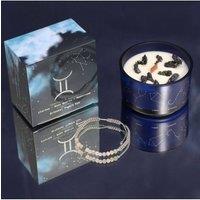 KDMD Gemini Zodiac Crystal Candle & Gemstone Bracelet Set, Tigers Eye in Blue