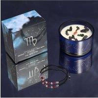 KDMD Zodiac Crystal Candle & Gemstone Bracelet Set - Virgo, Oud Fragrance in Blue
