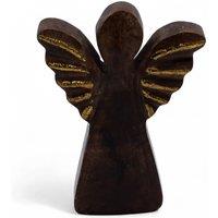 KDMD Small Mango Wood Angel Decor with Gold Wings - Handcrafted & Elegant in Brown
