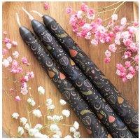 KDMD Set of 3 Black Midnight Print Taper Candles for Gothic Decor