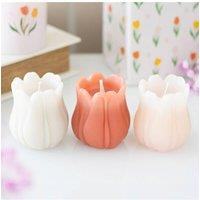 KDMD Set of 3 Tulip-Shaped Unscented Candles for Spring Decor