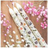 KDMD Set of 3 Cream Folk Print Taper Candles for Home Decor
