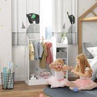 AIYAPLAY Kids Cloth Rail with Storage Shelf, Boxes, Mirror for Bedroom in White
