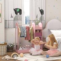 AIYAPLAY Kids Cloth Rail with Storage Shelf, Boxes, Mirror for Bedroom in Pink