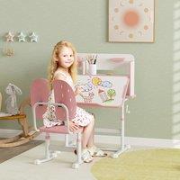 AIYAPLAY Kids Desk & Chair Set w/ Tiltable Desktop, Reading Rack in Pink