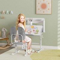 AIYAPLAY Kids Desk & Chair Set w/ Tiltable Desktop, Reading Rack in Grey