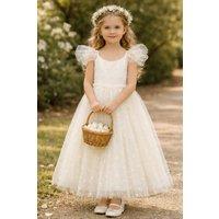 Lilly + Bo Girl's Heidi Antique Cream Party Girl Dress /Flower Girl Dress in Beige | Size: 7-8 Years