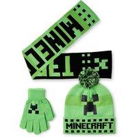 Minecraft Men's Beanie, Gloves & Scarf Set | Boys Green | Official